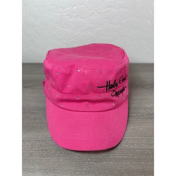 Harley Davidson Pink Y2K Cadet Hat Rhinestone Motorcycle Cap Womens OSFA - Picture 2 of 5
